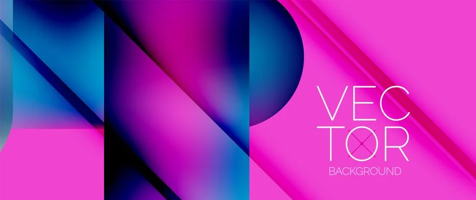 Dynamic bright colorful geometric elements with fluid gradients, lights, shadows Stockillustratie
