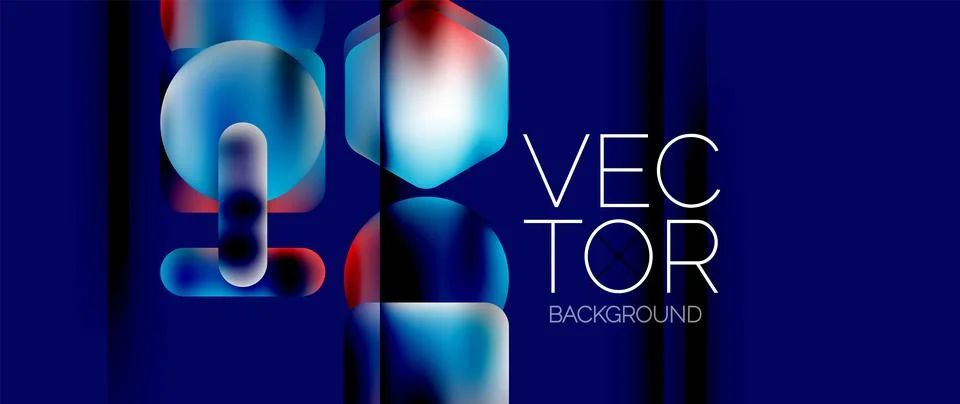 Dynamic bright colorful geometric elements with fluid gradients, lights, shadows Stock Illustration