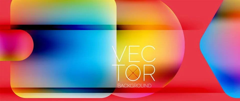 Dynamic bright colorful geometric elements with fluid gradients, lights, shadows Ilustración de archivo