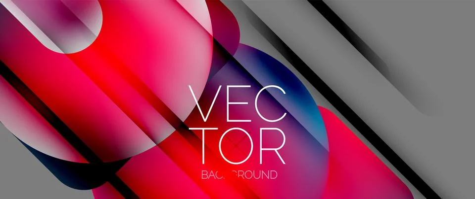 Dynamic bright colorful geometric elements with fluid gradients, lights, shadows Stock-Illustration