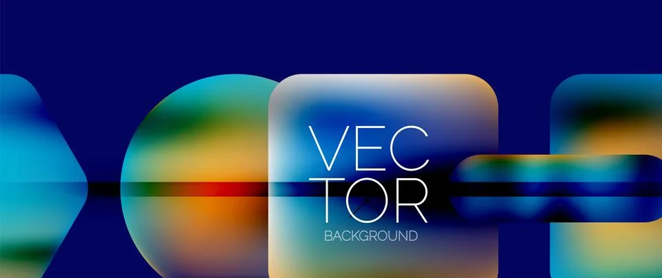 Dynamic bright colorful geometric elements with fluid gradients, lights, shadows Stockillustratie