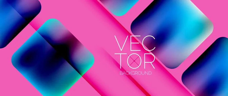 Dynamic bright colorful geometric elements with fluid gradients, lights, shadows Stock Illustration