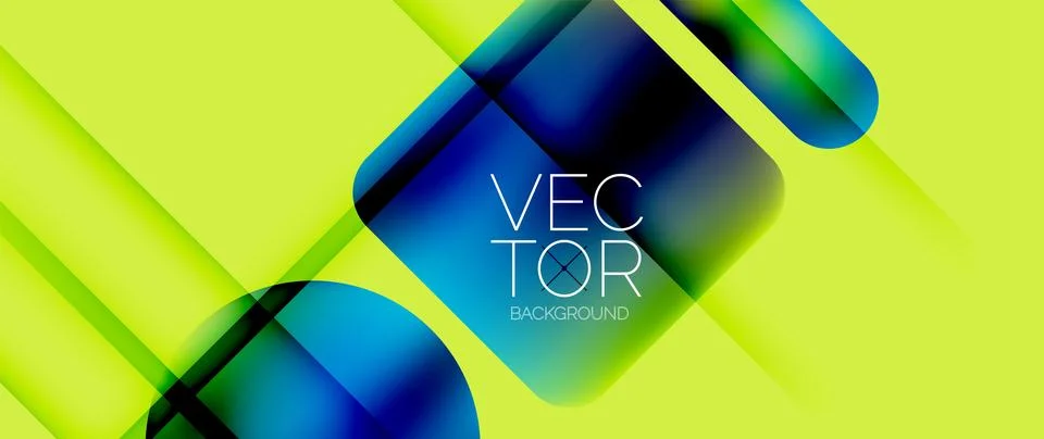 Dynamic bright colorful geometric elements with fluid gradients, lights, shadows Stock Illustration
