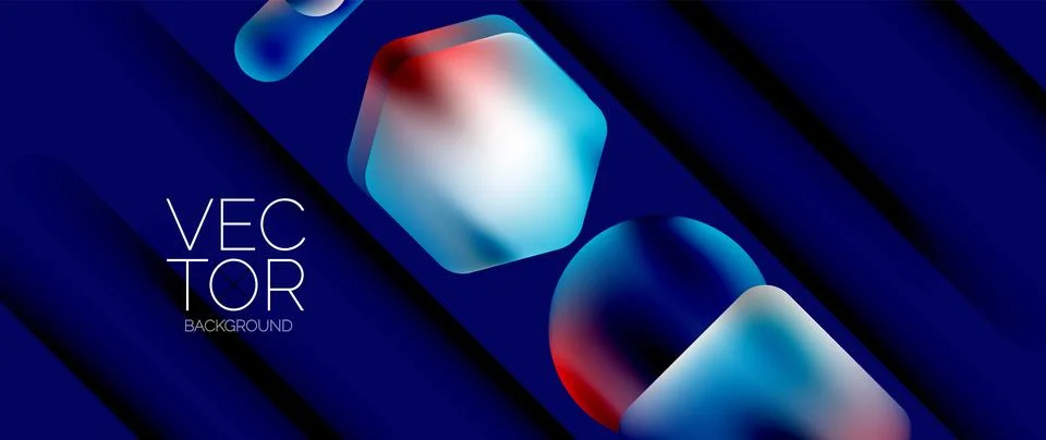 Dynamic bright colorful geometric elements with fluid gradients, lights, shadows Stock-Illustration