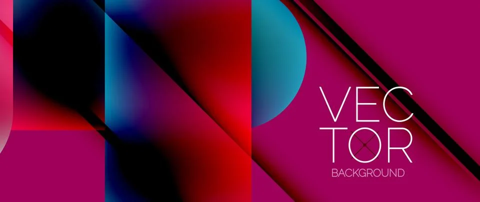 Dynamic bright colorful geometric elements with fluid gradients, lights, shadows Stock Illustration