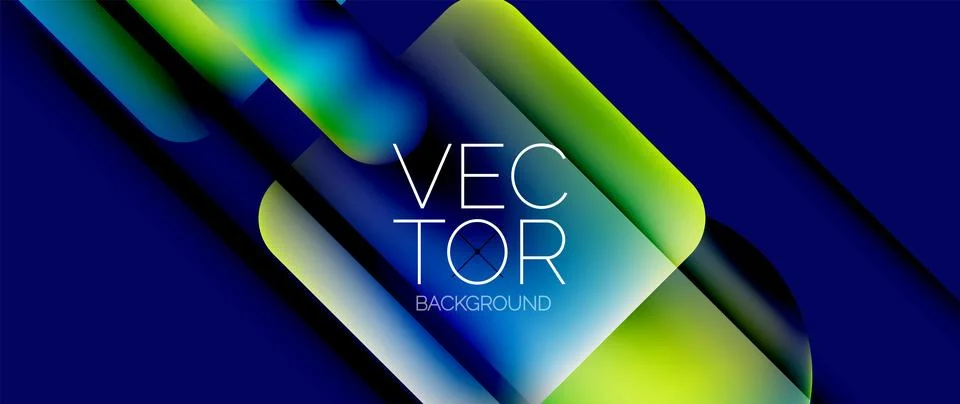 Dynamic bright colorful geometric elements with fluid gradients, lights, shadows Stock-Illustration