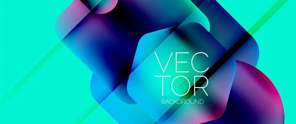 Dynamic bright colorful geometric elements with fluid gradients, lights, shadows Stock Illustration