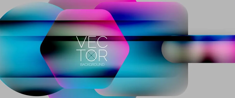 Dynamic bright colorful geometric elements with fluid gradients, lights, shadows Stock Illustration
