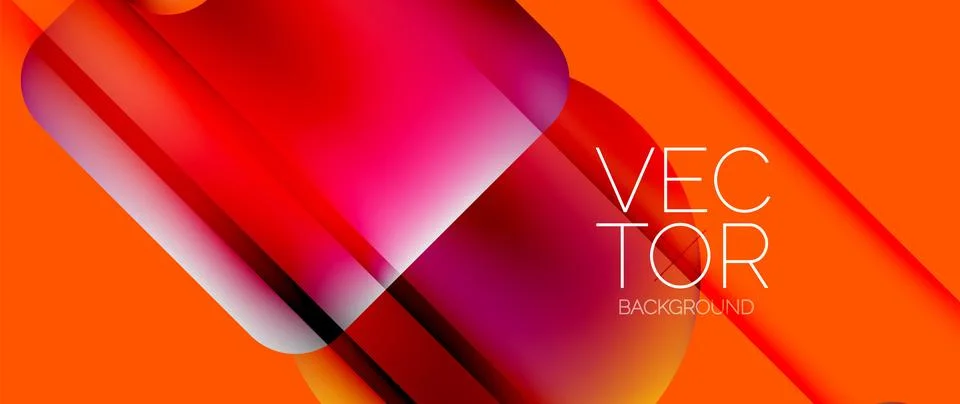 Dynamic bright colorful geometric elements with fluid gradients, lights, shadows Stock Illustration