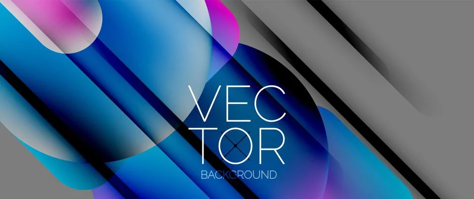 Dynamic bright colorful geometric elements with fluid gradients, lights, shadows Stock Illustration