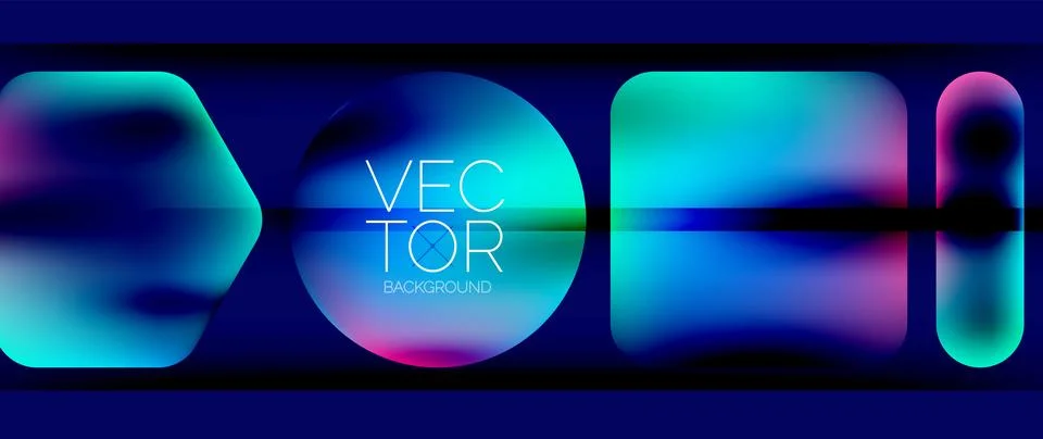 Dynamic bright colorful geometric elements with fluid gradients, lights, shadows Illustrazione stock