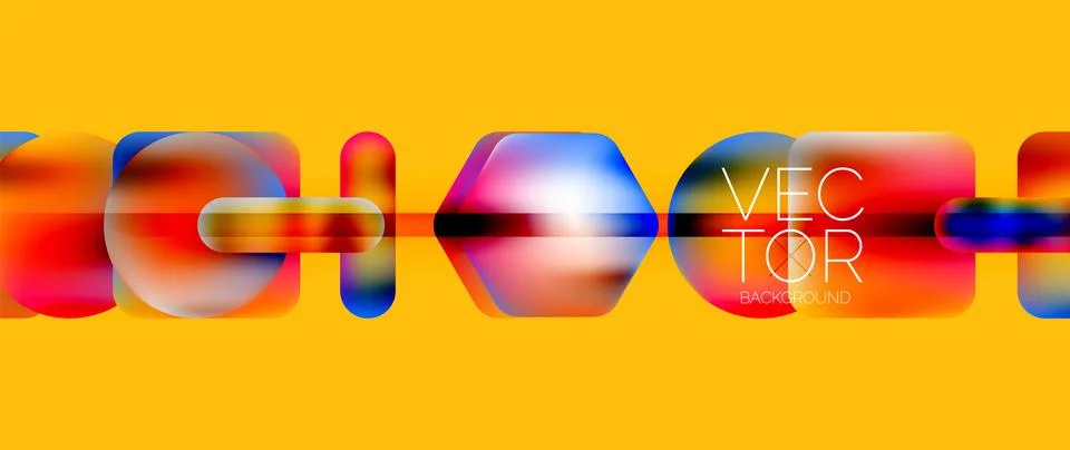 Dynamic bright colorful geometric elements with fluid gradients, lights, shadows Ilustración de archivo