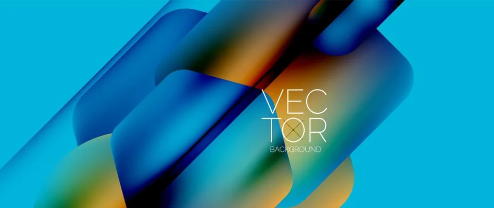Dynamic bright colorful geometric elements with fluid gradients, lights, shadows Stock Illustration