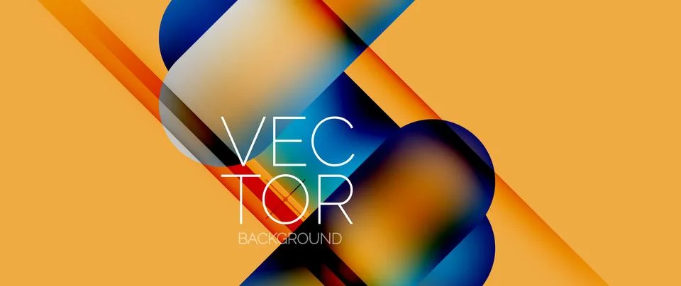 Dynamic bright colorful geometric elements with fluid gradients, lights, shadows Stock-Illustration