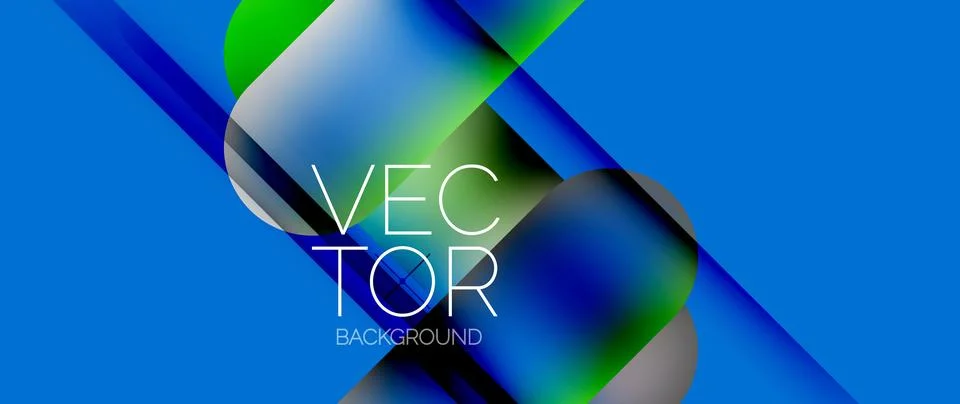 Dynamic bright colorful geometric elements with fluid gradients, lights, shadows Stock Illustration