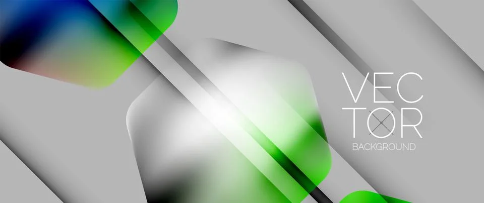 Dynamic bright colorful geometric elements with fluid gradients, lights, shadows Stock Illustration