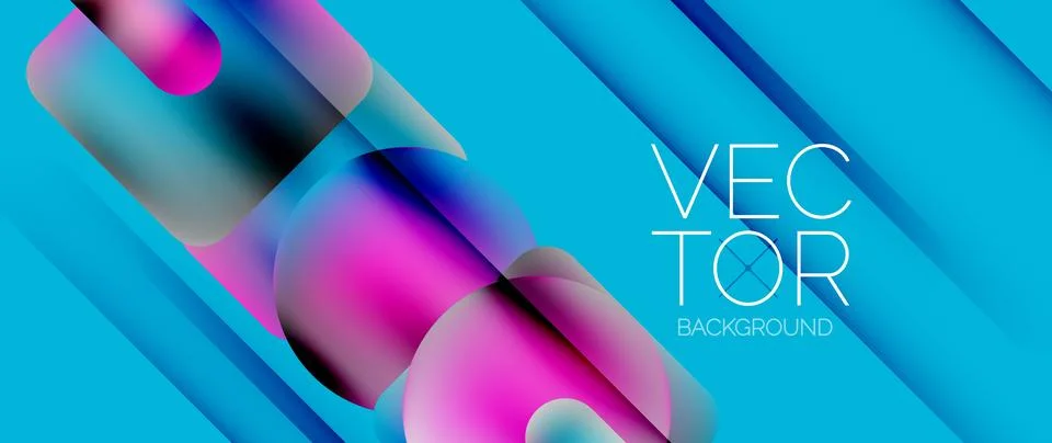 Dynamic bright colorful geometric elements with fluid gradients, lights, shadows Stockillustratie