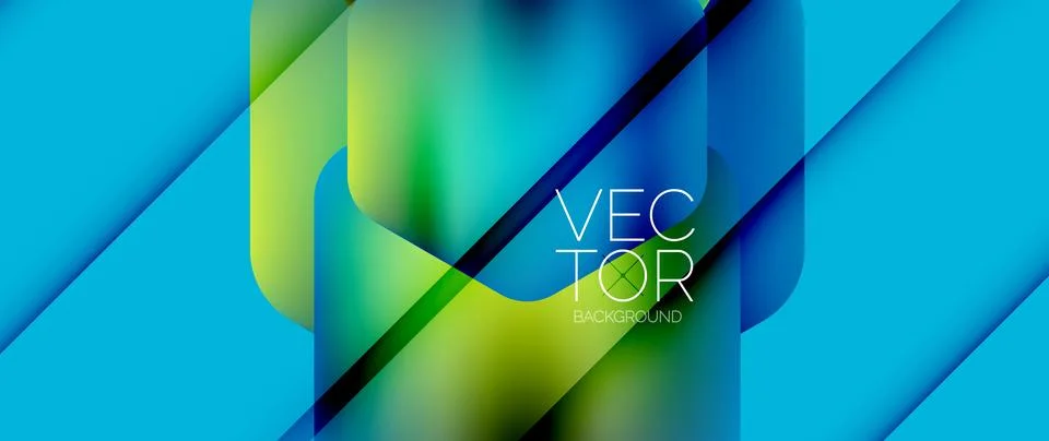 Dynamic bright colorful geometric elements with fluid gradients, lights, shadows Stock-Illustration