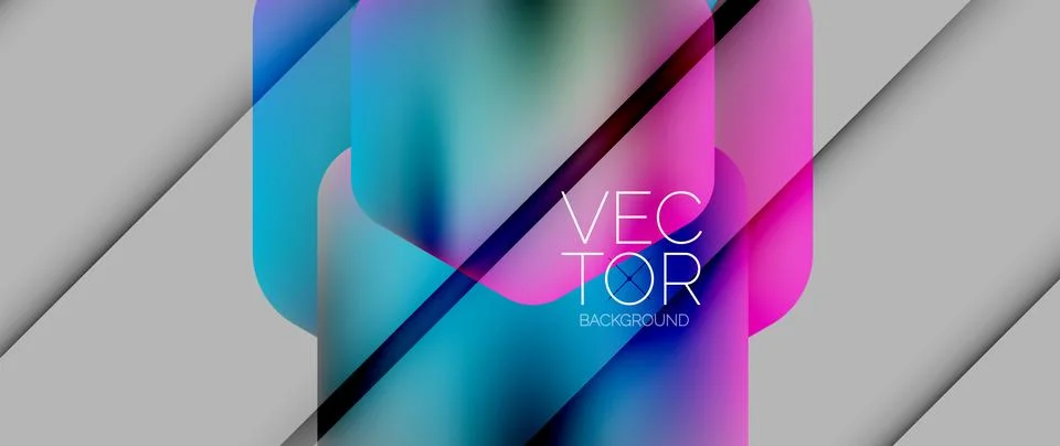 Dynamic bright colorful geometric elements with fluid gradients, lights, shadows Stock Illustration