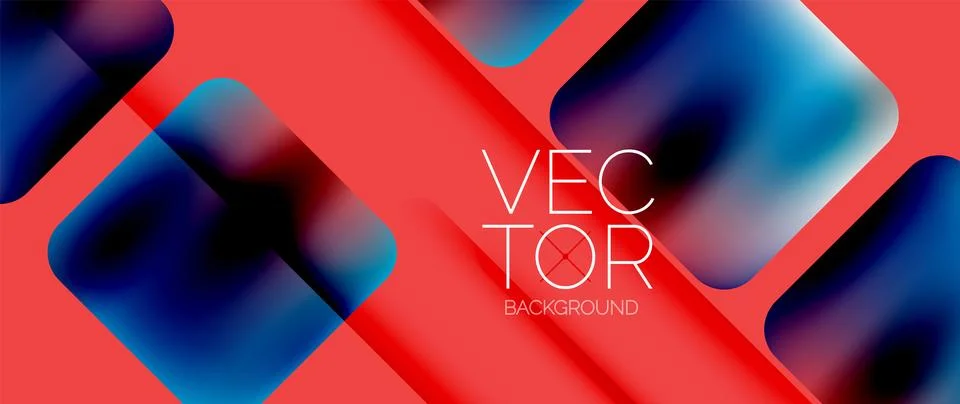 Dynamic bright colorful geometric elements with fluid gradients, lights, shadows Stock Illustration