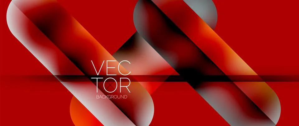 Dynamic bright colorful geometric elements with fluid gradients, lights, shadows Stockillustratie