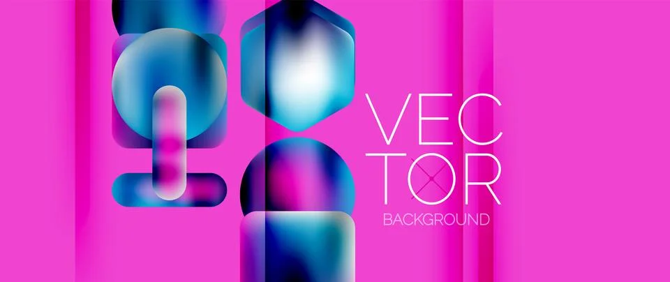 Dynamic bright colorful geometric elements with fluid gradients, lights, shadows Stockillustratie