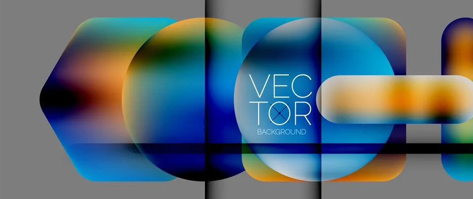 Dynamic bright colorful geometric elements with fluid gradients, lights, shadows Stock Illustration