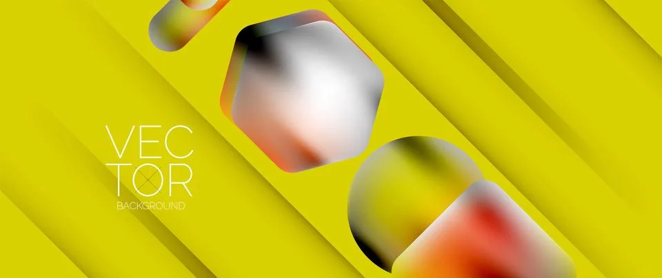 Dynamic bright colorful geometric elements with fluid gradients, lights, shadows Stock Illustration
