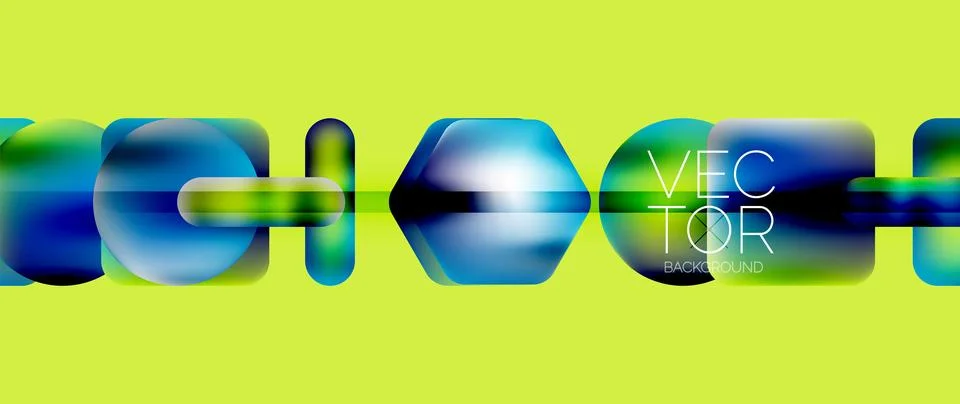 Dynamic bright colorful geometric elements with fluid gradients, lights, shadows Stock-Illustration