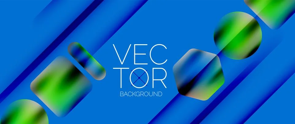 Dynamic bright colorful geometric elements with fluid gradients, lights, shadows Stock Illustration