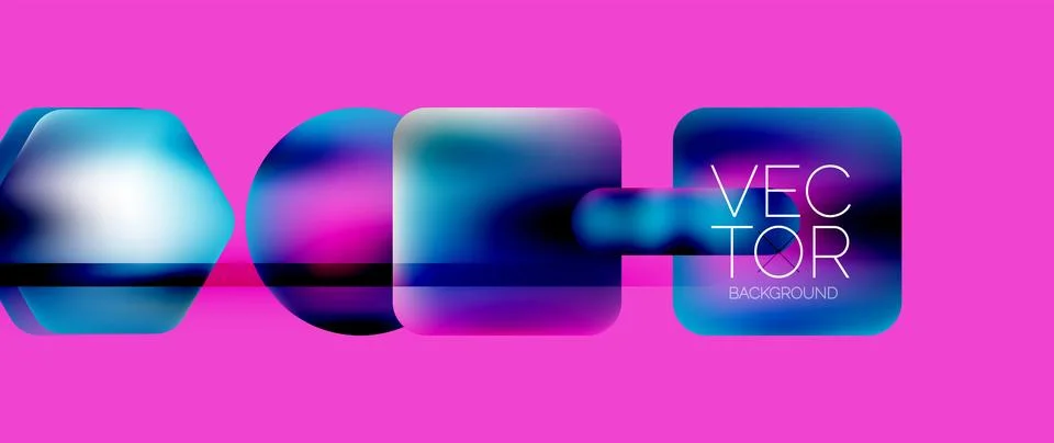 Dynamic bright colorful geometric elements with fluid gradients, lights, shadows Stock Illustration