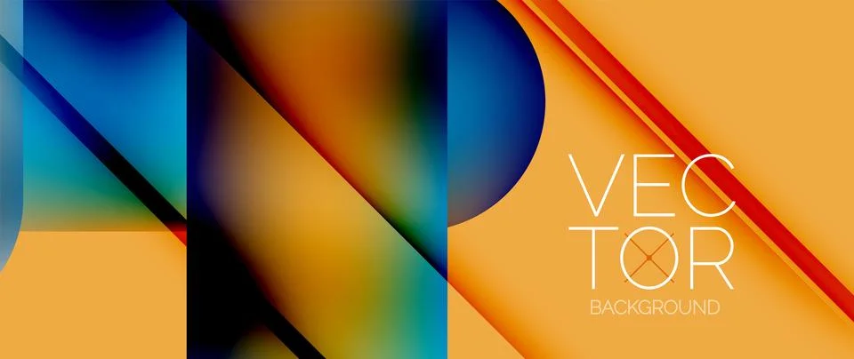 Dynamic bright colorful geometric elements with fluid gradients, lights, shadows Stock-Illustration