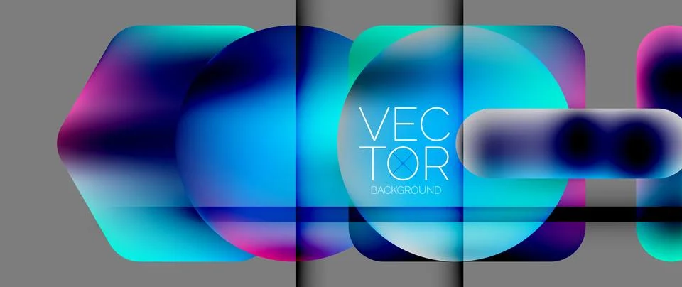 Dynamic bright colorful geometric elements with fluid gradients, lights, shadows Stock-Illustration