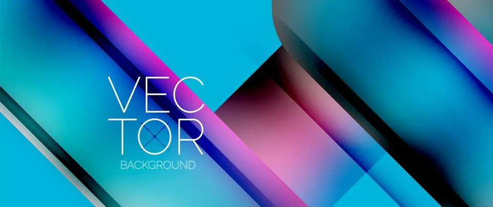 Dynamic bright colorful geometric elements with fluid gradients, lights, shadows Stock Illustration
