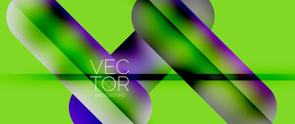 Dynamic bright colorful geometric elements with fluid gradients, lights, shadows Stock Illustration