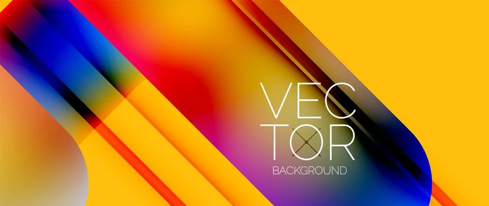 Dynamic bright colorful geometric elements with fluid gradients, lights, shadows Ilustración de archivo