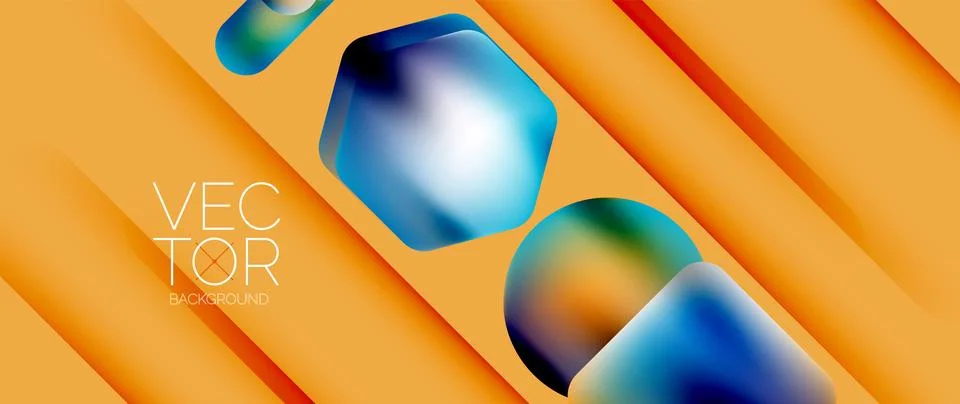 Dynamic bright colorful geometric elements with fluid gradients, lights, shadows Ilustración de archivo