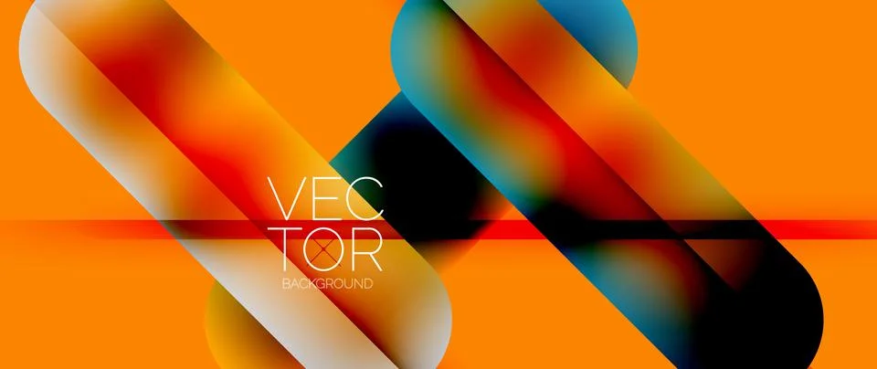 Dynamic bright colorful geometric elements with fluid gradients, lights, shadows Stock Illustration