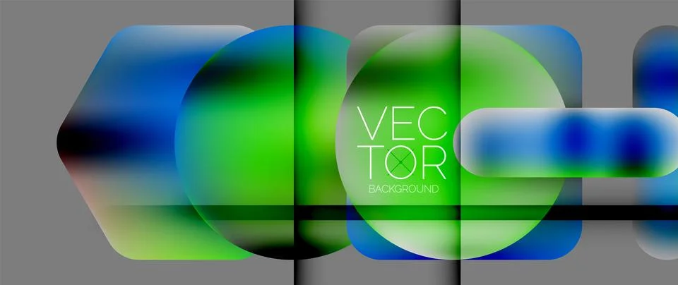 Dynamic bright colorful geometric elements with fluid gradients, lights, shadows Stock-Illustration