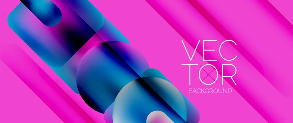 Dynamic bright colorful geometric elements with fluid gradients, lights, shadows Stock Illustration