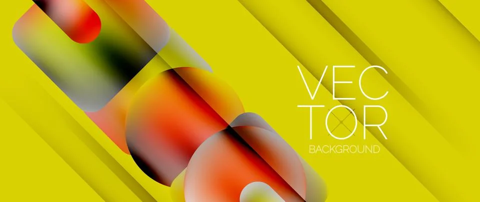 Dynamic bright colorful geometric elements with fluid gradients, lights, shadows Stock Illustration