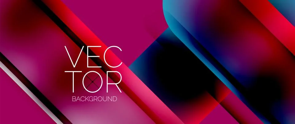 Dynamic bright colorful geometric elements with fluid gradients, lights, shadows Stock-Illustration