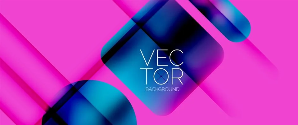 Dynamic bright colorful geometric elements with fluid gradients, lights, shadows Stock-Illustration
