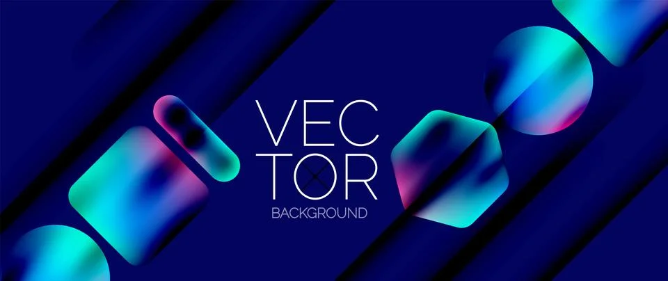Dynamic bright colorful geometric elements with fluid gradients, lights, shadows Stock Illustration