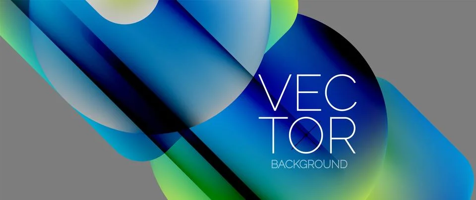 Dynamic bright colorful geometric elements with fluid gradients, lights, shadows Stock Illustration