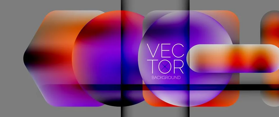 Dynamic bright colorful geometric elements with fluid gradients, lights, shadows Stock Illustration