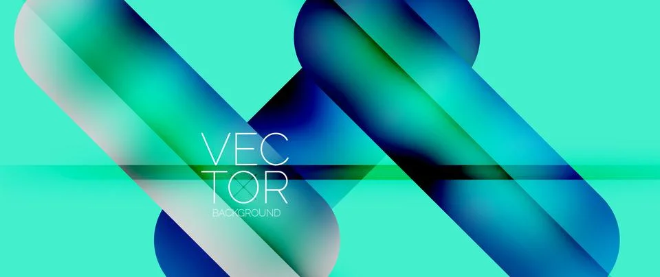 Dynamic bright colorful geometric elements with fluid gradients, lights, shadows Illustrazione stock