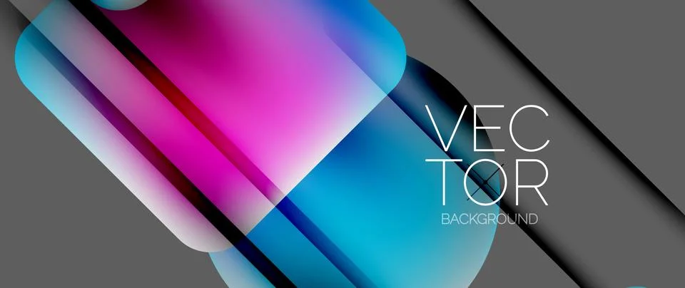 Dynamic bright colorful geometric elements with fluid gradients, lights, shadows Stock-Illustration
