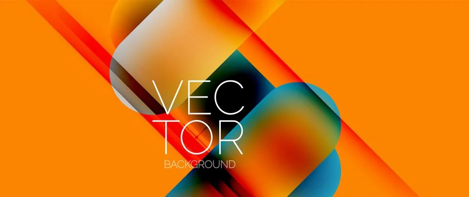 Dynamic bright colorful geometric elements with fluid gradients, lights, shadows Stock Illustration