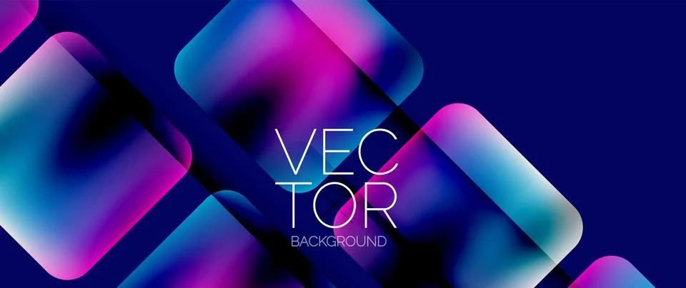 Dynamic bright colorful geometric elements with fluid gradients, lights, shadows Stock Illustration